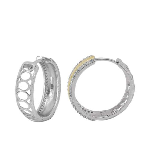 Two Tone Sterling Silver Huggies with CZs on Edges
